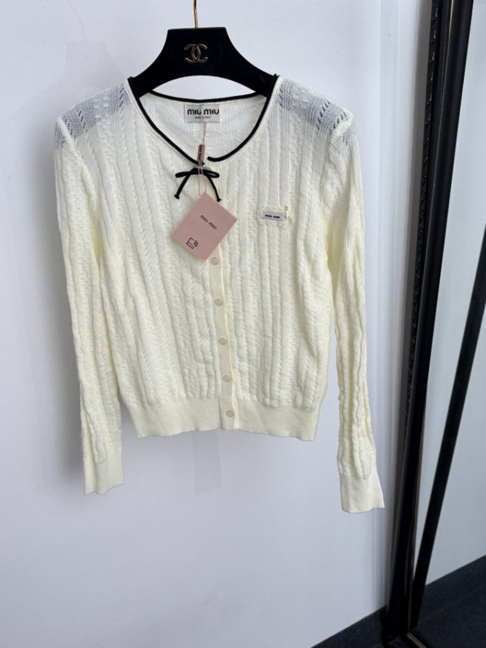 🌟MIU MIU 🌟 white hollowed-out knitted cardigan
